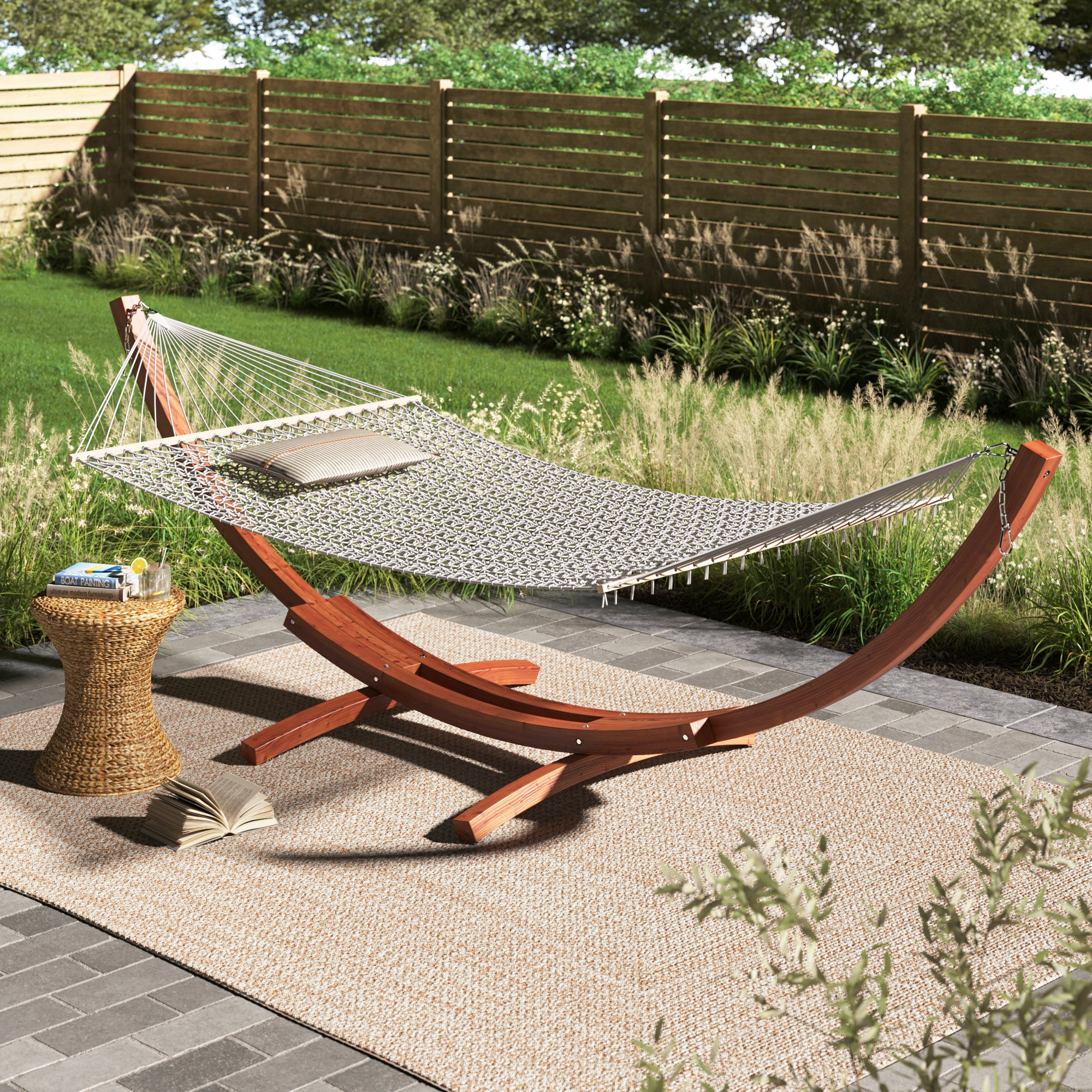 Sand Stable Kulun 2 Person Cotton Rope Spreader Bar Hammock with Stand Reviews Wayfair